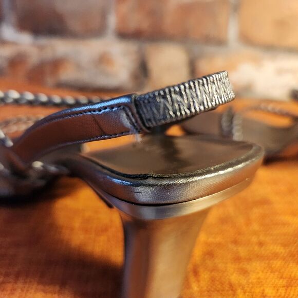 Unisa Women's Shoes Sandals Pewter Braided Strappy Heel Size 6 Metal Vintage - Picture 8 of 12